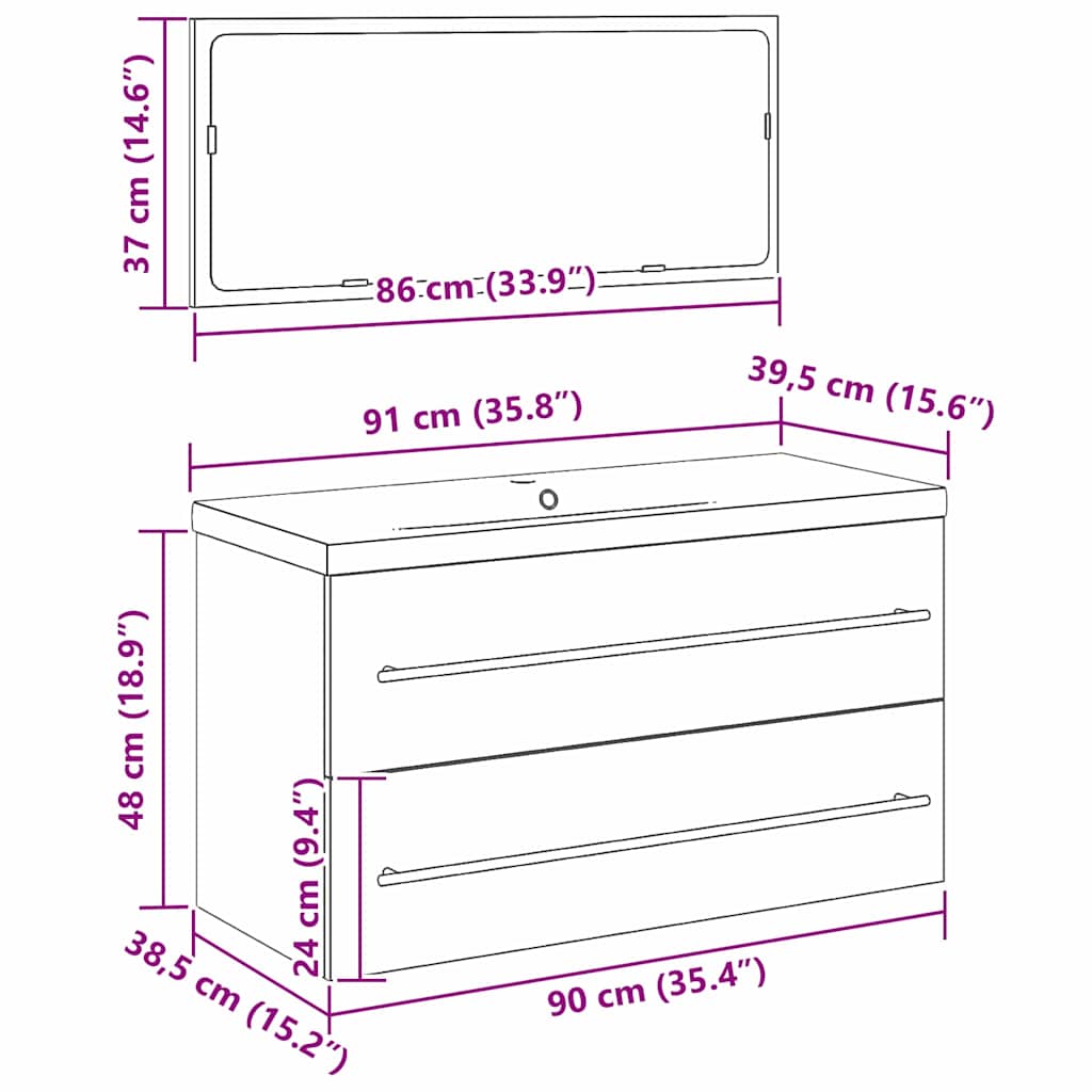 Washbasin Cabinet with Drawers 3 pcs Black Oak Effect