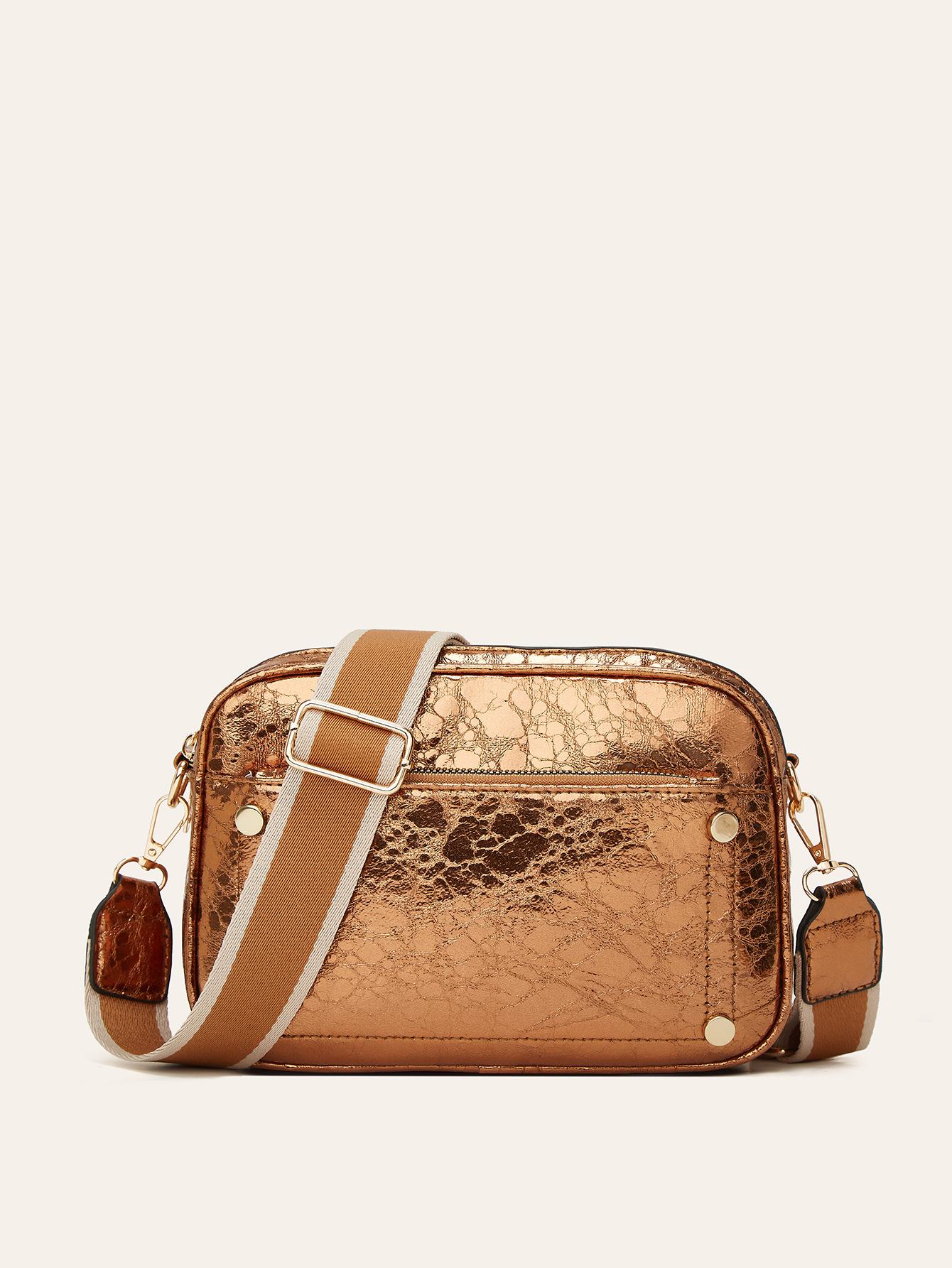 

Women s bag new fashion double zipper small square bag wide shoulder strap camera bag single shoulder messenger bag women темно-коричневого кольору