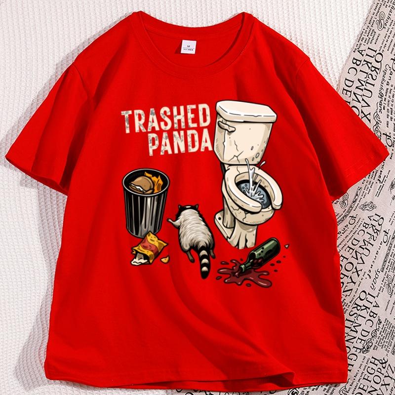 Trashed Panda Funny Drunk Raccoon T Shirt Casual Cotton Short Sleeve Stupid Tee Shirt Trash T Shirt Comfortable Streetwear S