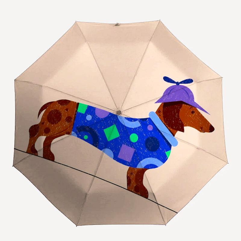 1pc Dachshund Pattern Automatic Open/Close Umbrella Compact Folding Umbrella, All-Season Portable Umbrella for Women/Men253