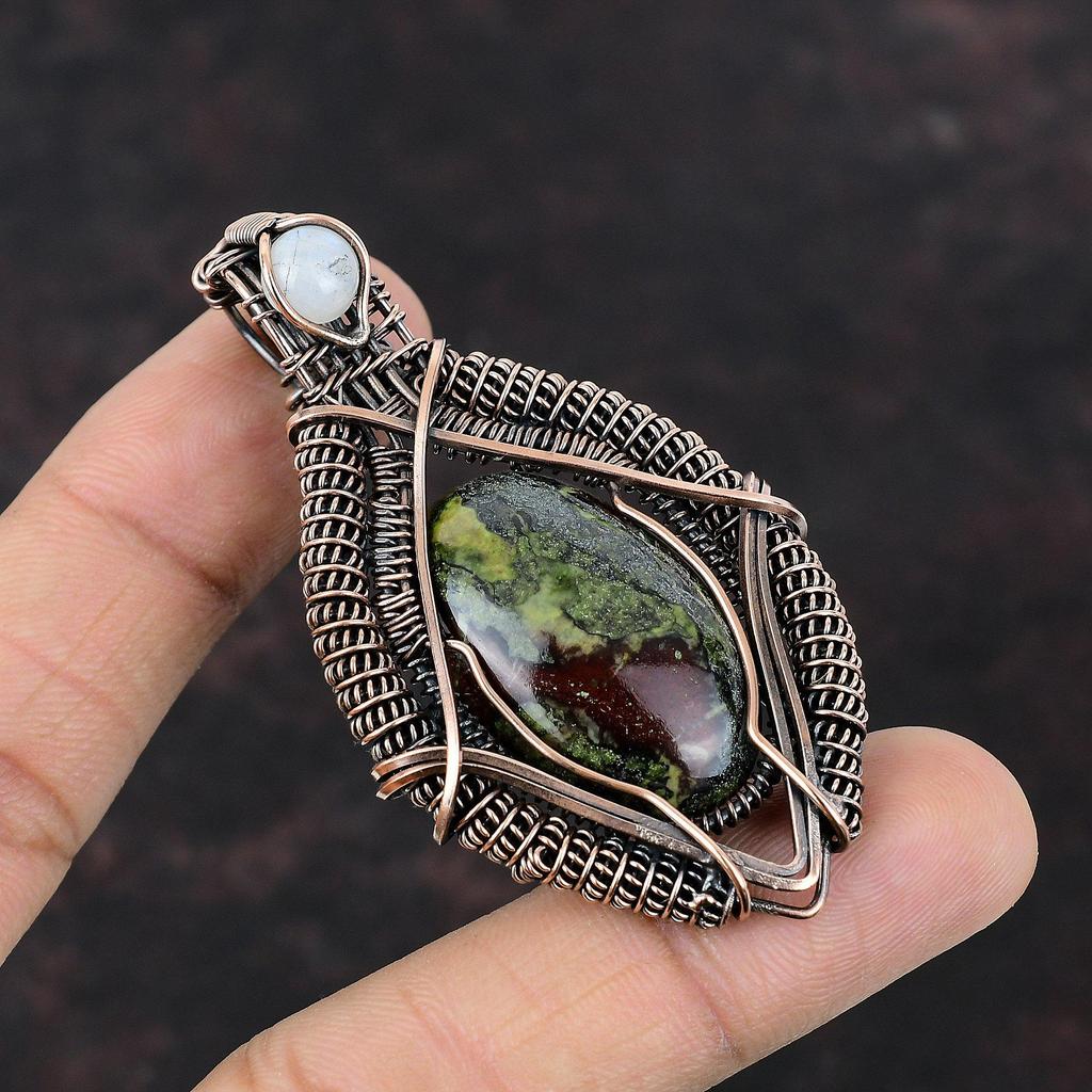Dragon Bloodstone Gemstone Pendant Copper Wire Wrapped Pendant Handmade Pendant Anniversary Gift Wire Wrap Jewelry Rainbow Moonstone Pendant