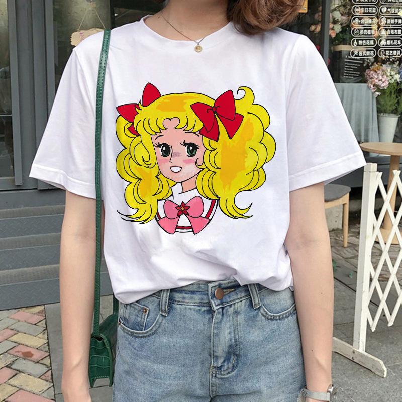 Kawaii Candy Candy Anime Summer Top Tshirt Femen Print T Shirt Grunge Anime Manga T Shirt Top Tees Graphic Aesthetic
