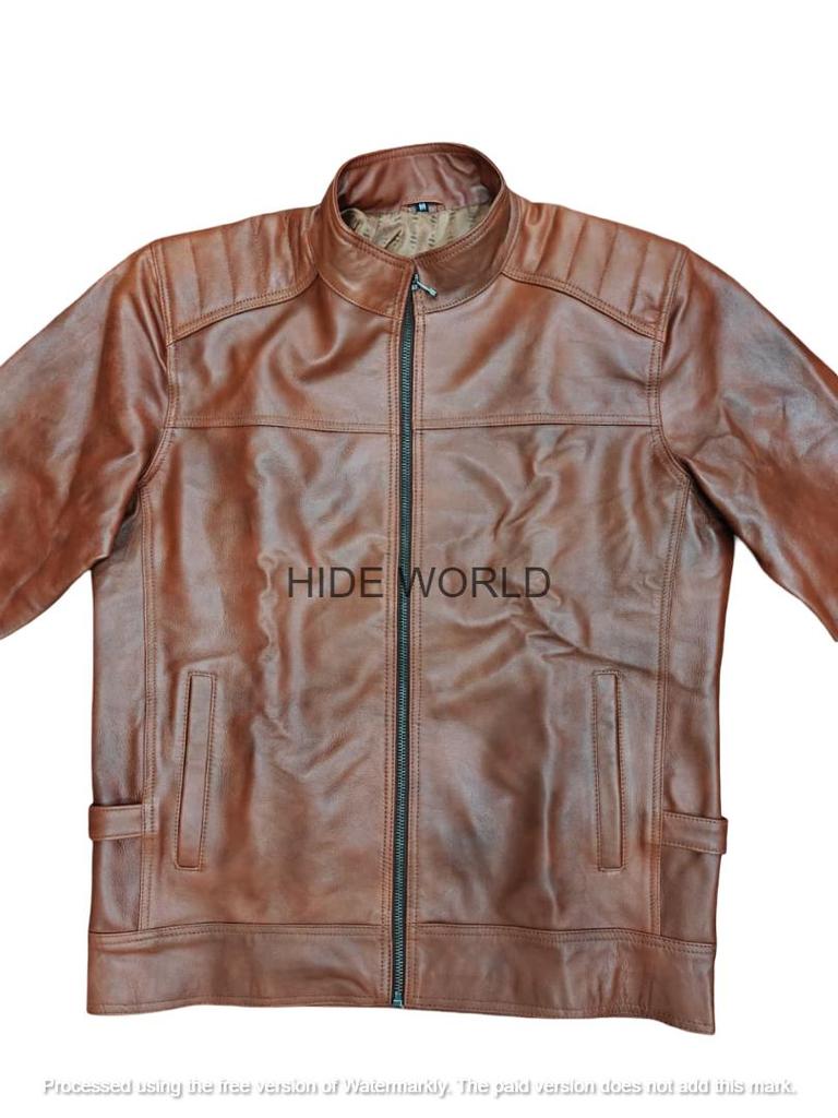 Äkta Lammskinn Herrläderjacka BRUN Handgjord Stilfull Biker Motorcykel