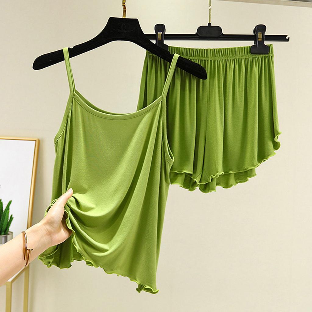 Women's Solid Color Loose Casual Comfortable Suspender Shorts And Pajamas Two-piece Set