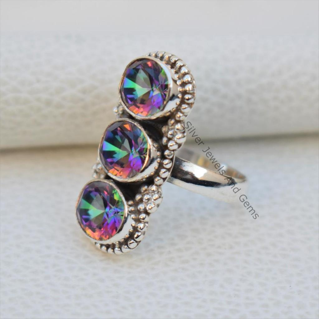 Natürlicher Mystic Topas Ring, Mehrsteinring, Handgefertigter Ring, 925er Sterling Ring Ovaler Mystic Topas Ring, Geschenk für sie, Verlobungsring
