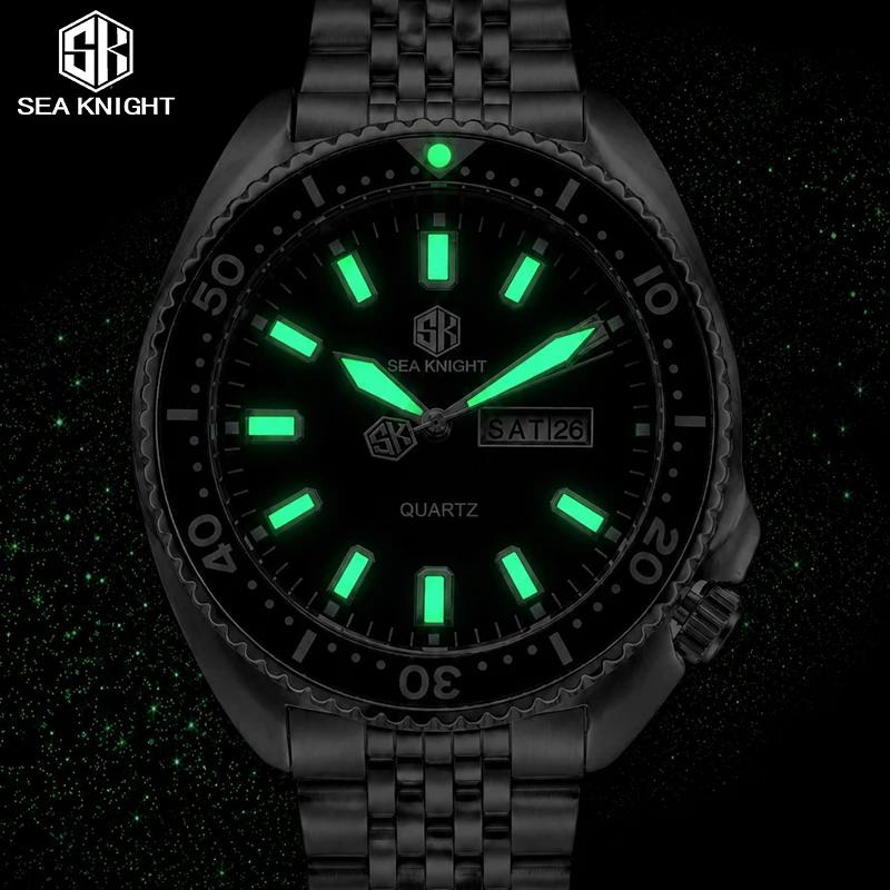 SEA KNIGHT New Luxury Business Quartz Watch for Man Design Rotatable Bezel Luminous Date Week Waterproof Men's Watch Male Cloc