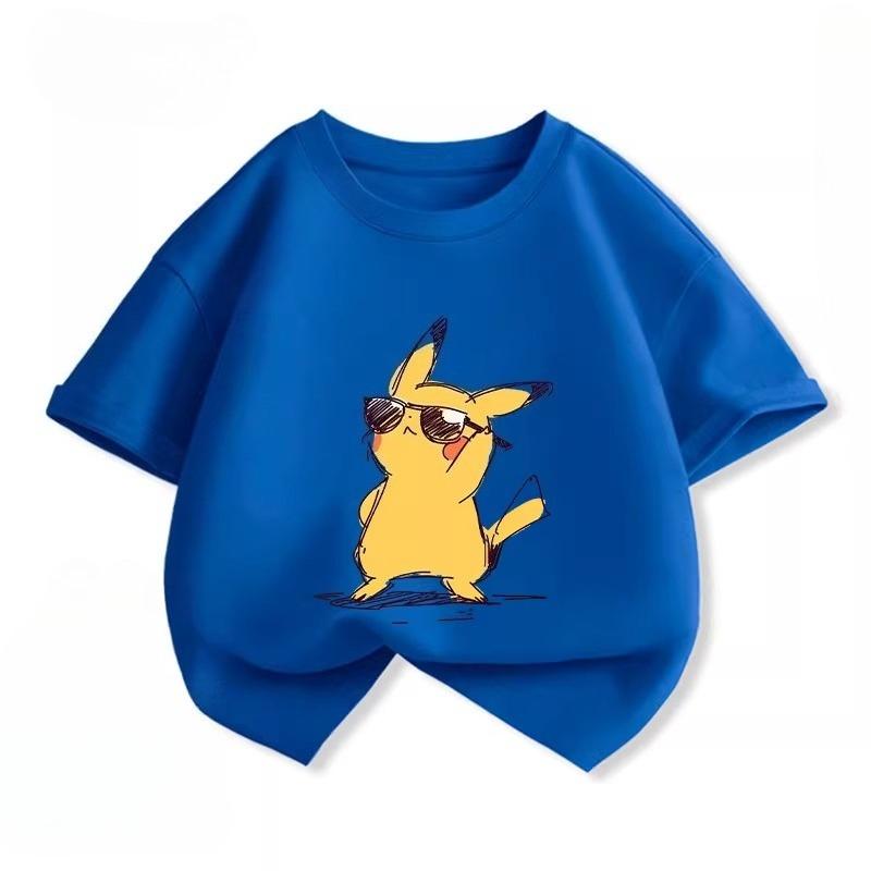 Potdemiel Summer New Pikachu Print Children's Pure Cotton T-Shirt, Boys and Girls, Comfortable and Breathable Children's T-Shirt