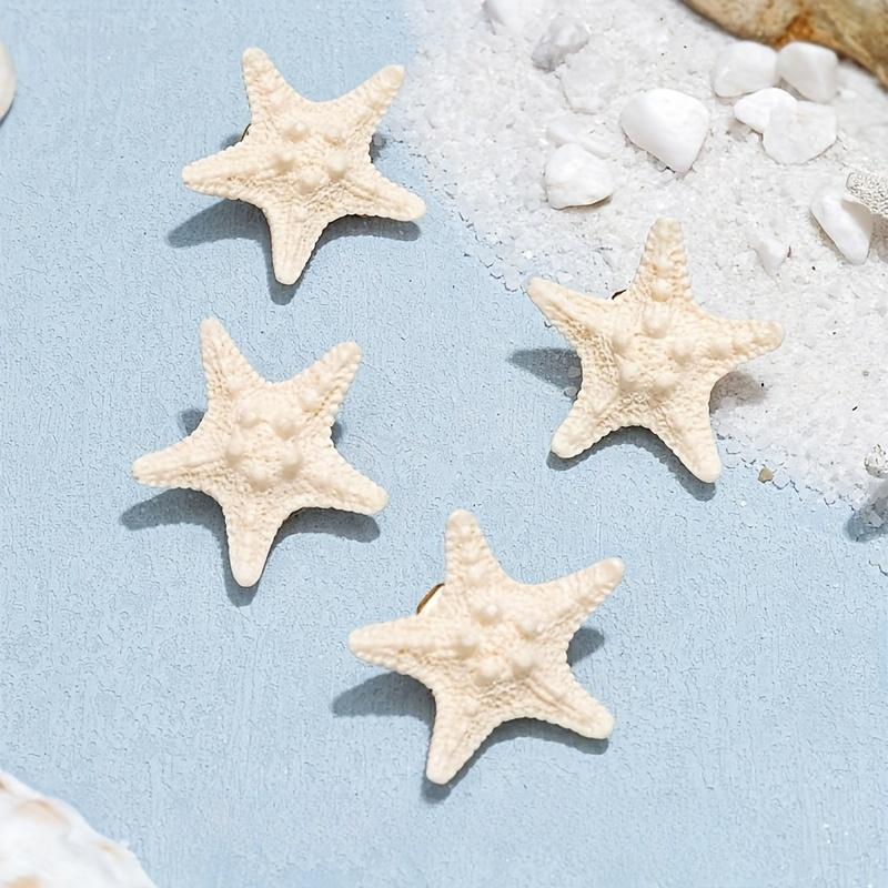 Set of 4 Elegant Starfish Hair Clips - Bohemian Style Resin Mermaid Tail Accessories, Perfect for Beach And Ocean-Themed Parties