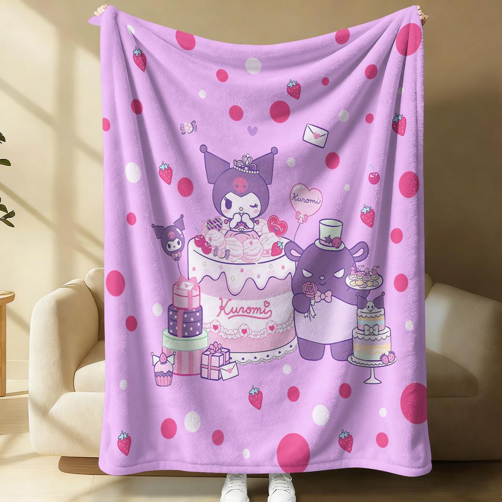 Lovely Kuromi Flannel Blanket Soft Warm Throw Japanese Anime Leg Blanket Camping Office Bedroom School Nap Blanket Summer Quilt