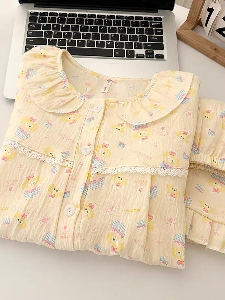 

Japanese new full-printed Keqi an pajamas women s summer short-sleeved shorts cardigan set soft cute loungewear two-piece set XXL