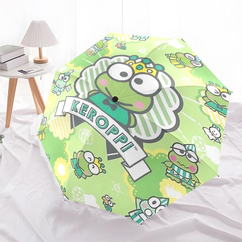 1pc Keroppi Frog Automatic Folding Umbrella - Portable 3-Fold Design with Iron Frame, Perfect for Outdoor Use, Festive Gifts, Travel, Daily Use, Suita