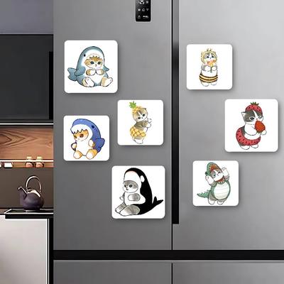 Hand Drawn Cute Cat Magnetic Refrigerator Magnets Soft Magnetic Decorative Stickers, Personalized Kitchen Refrigerator Magnets