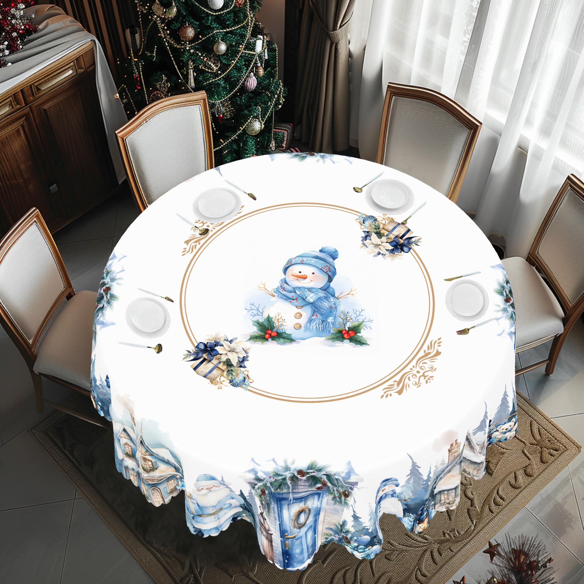 

1 Piece Christmas Round And Rectangular Tablecloth, Various Sizes, Cute Snowman Blue Tablecloth, Christmas Patio Tablecloth Decoration, Suitable For D 140X180Cm