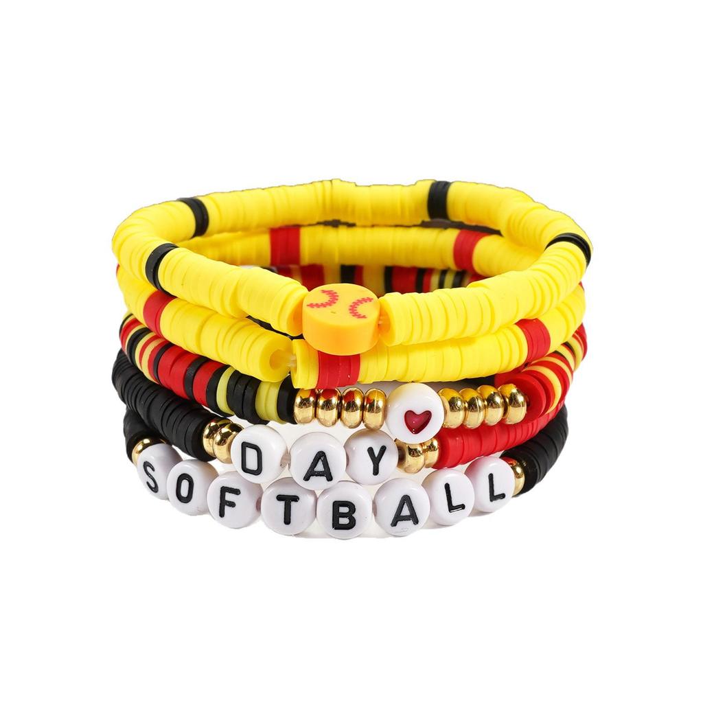 Colorful Letter Polymer Clay Softball Bracelet Set - Fashion Jewelry Gift