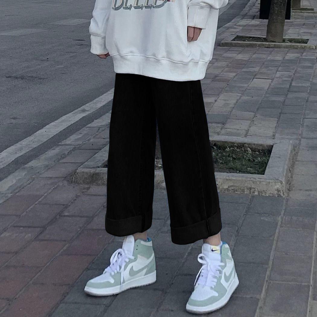 

Женские черные джинсы с высокой талией и вышитым бантом Love Bow - новый весенне-осенний стиль с прямыми, свободными широкими штанинами M