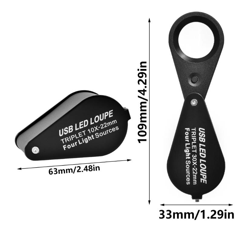 10X 20X 30X Magnification Mini Foldings Jewelers Eye Loupes with 21mm Lens for Jewelry Gem Coin Stamps Watches