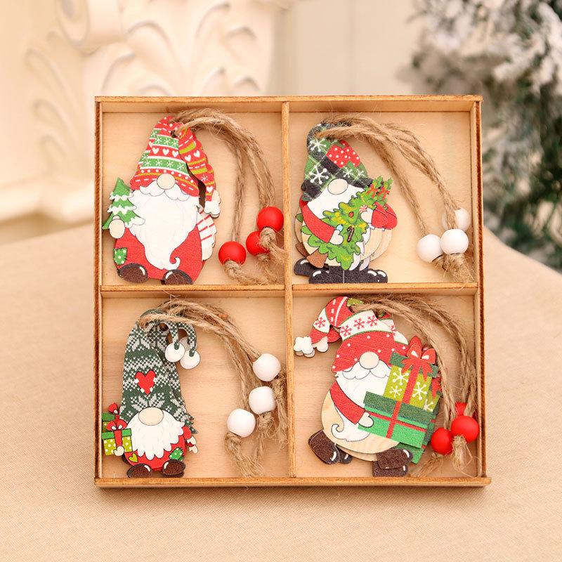 12 Pieces of Faceless Old Man Christmas Wooden Pendant Box Set Christmas Tree Small Pendant Christmas Set