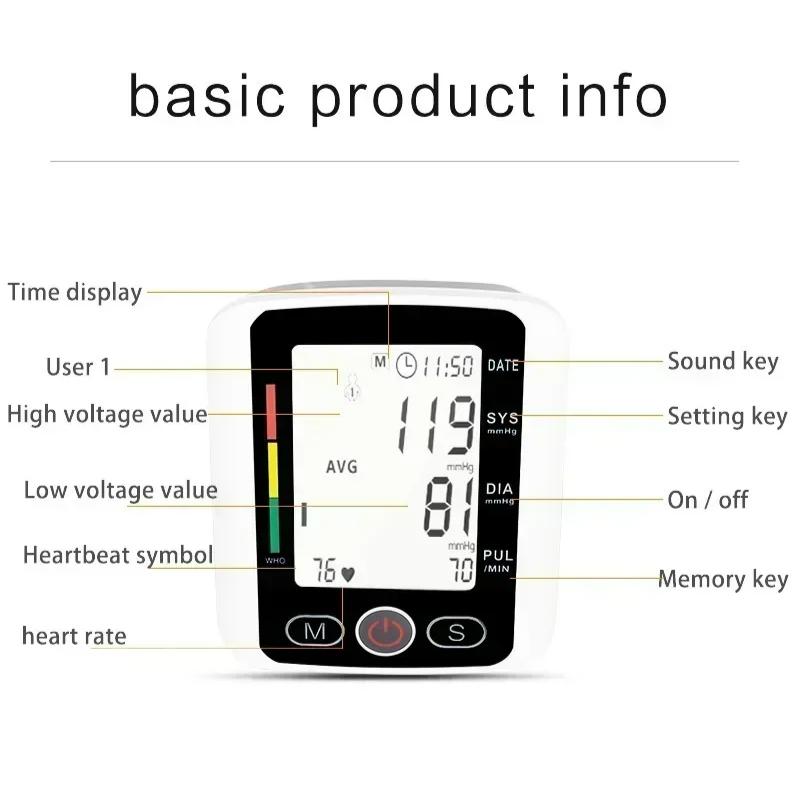 Portable Blood Pressure Monitor with LCD Screen Digital Wrist Blood Pressure Monitor Heart Rate Pulse Monitor Home Use Measurement