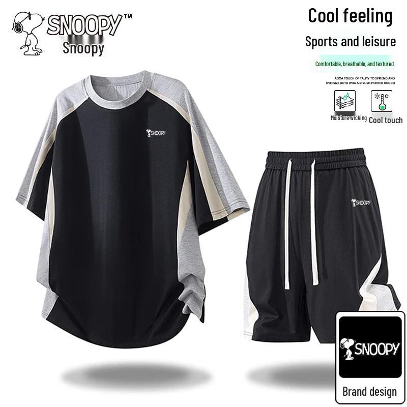 Snoopy Men s Summer Breathable T-Shirt & Shorts Set M