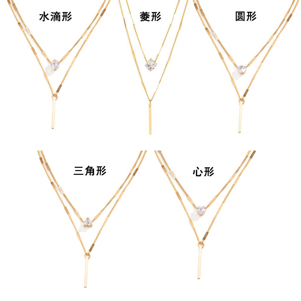 Simple Double-Layer Metal Rod Slightly Inlaid Heart-Shaped Necklace Female, Temperament Water Drop Fine Chain Necklace Necklace