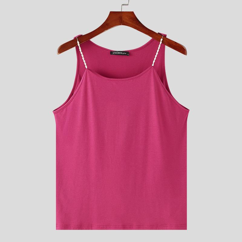 

INCERUN Летние мужские топы без рукавов на бретельках, клубный жилет для вечеринок 2XL розовый