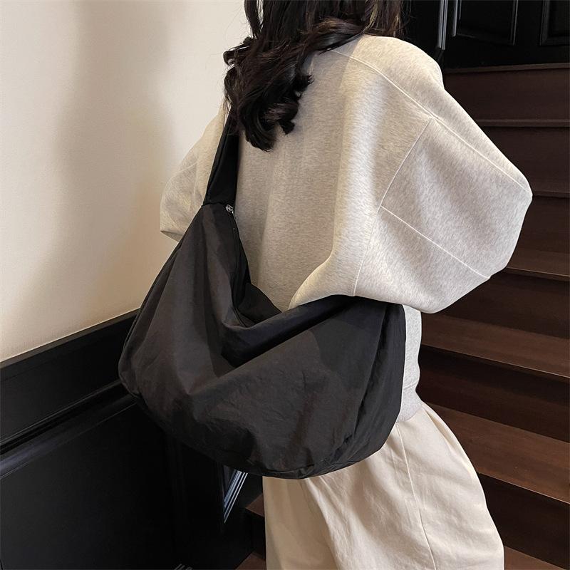 Canvas Bag Women's Dumpling Bag Solid Color Shoulder Bag Large Capacity Crossbody Bag