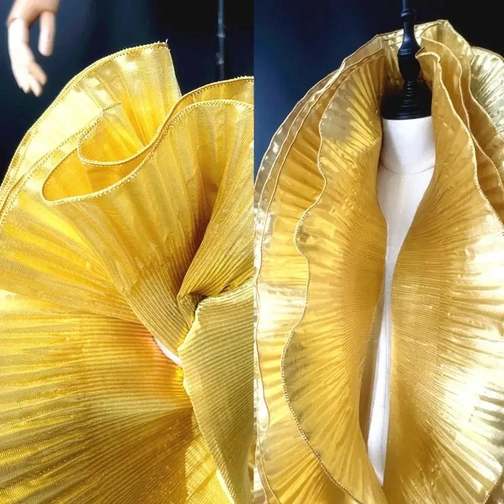 Metaliczny Lśniący Duża Fala Koronka Tkanina 1 Jarda 15cm Szerokości Plisowana Siatka Organza Moda DIY Stylizacja Szycie Plisowana Falbanka Koronka Tkanina