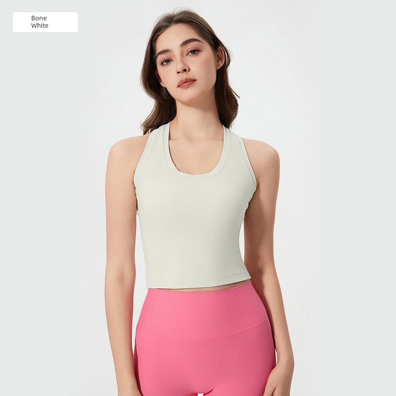 2025 Spring and Summer New Nude Feel H-Shaped Beauty Back Sports Vest Female Outwear Casual All-Matching Short Fitness Yoga Wear