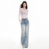 Ice Blue Women's Low-Waist Slim Fit Micro Flare Jeans - 2025 Trendy Extended Length Cropped Pants