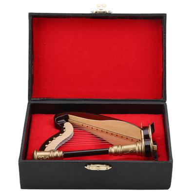 Wooden Miniature Harp Replica with Gift Case Instrument Model Musical Gifts Ornaments