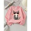 Kids Long‑Sleeve Crewneck Sweatshirt, Cool Striped Cat with Heart Sunglasses Print,Daily Casual Top for Spring & Autumn