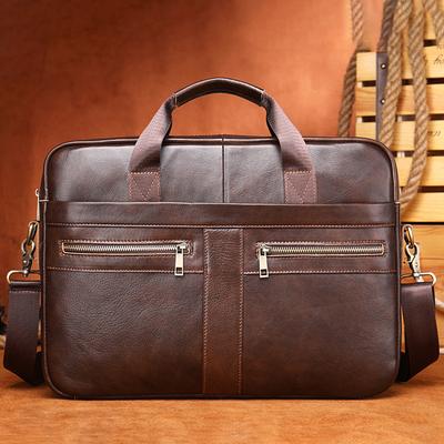 Men's Genuine Leather Briefcase Business Laptop Briefcase Literary Retro Men's Large-Capacity Waterproof and Durable Lightweight Shoulder Bag