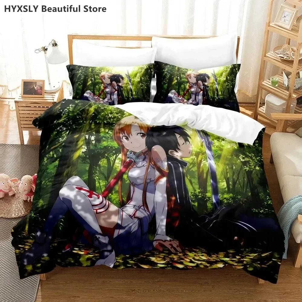 Fashion Sword Art Online Bedding Set 3D  Polyester Quilt Cover Pillowcases Queen King For Kids Gift  Duvet Cover Sets