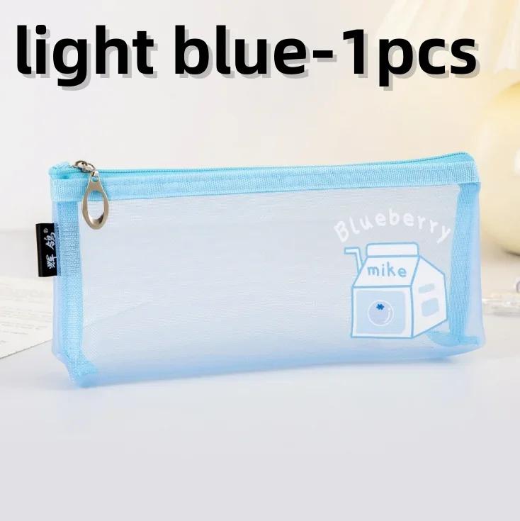Cute Cartoon Mesh Pencil Case Large Capacity Transparent Stationery Storage Bag Cosmetic Organizer for Girls School Supplies