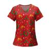 Women's Fashion Printed Short Sleeve V Neck Pattern Tops Pocket Working T-shirts