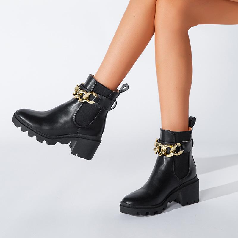 Botas altas para mujer Botas Martin de tacón alto Botas de moto estilo punk  Botas de moto con cremallera lateral Botines de plataforma con cadena  comprar a buen precio — entrega gratuita,