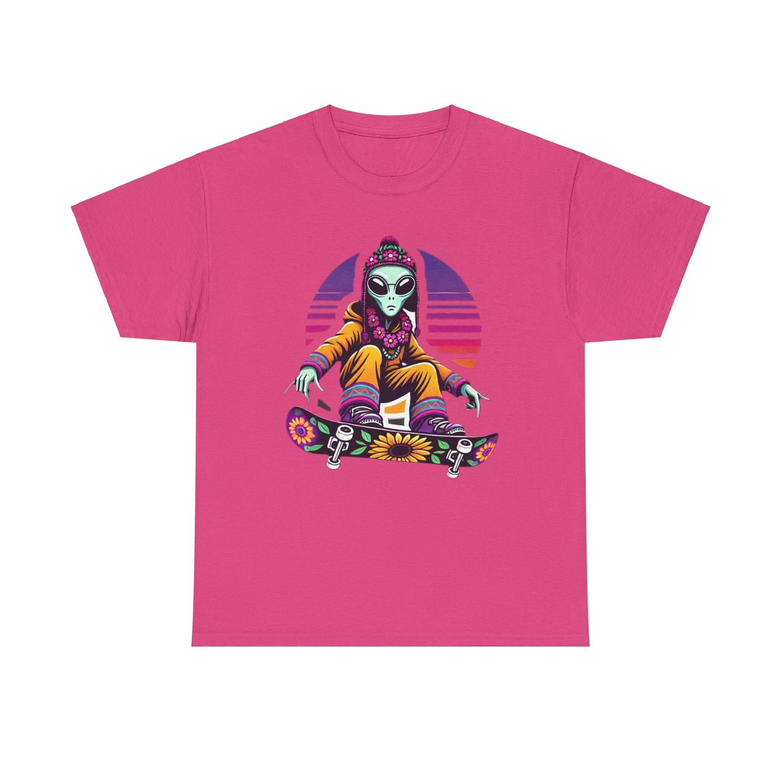 Alien Skateboarder Heavy Cotton Tee, Casual Tee, Skate Tee, Unisex Graphic S