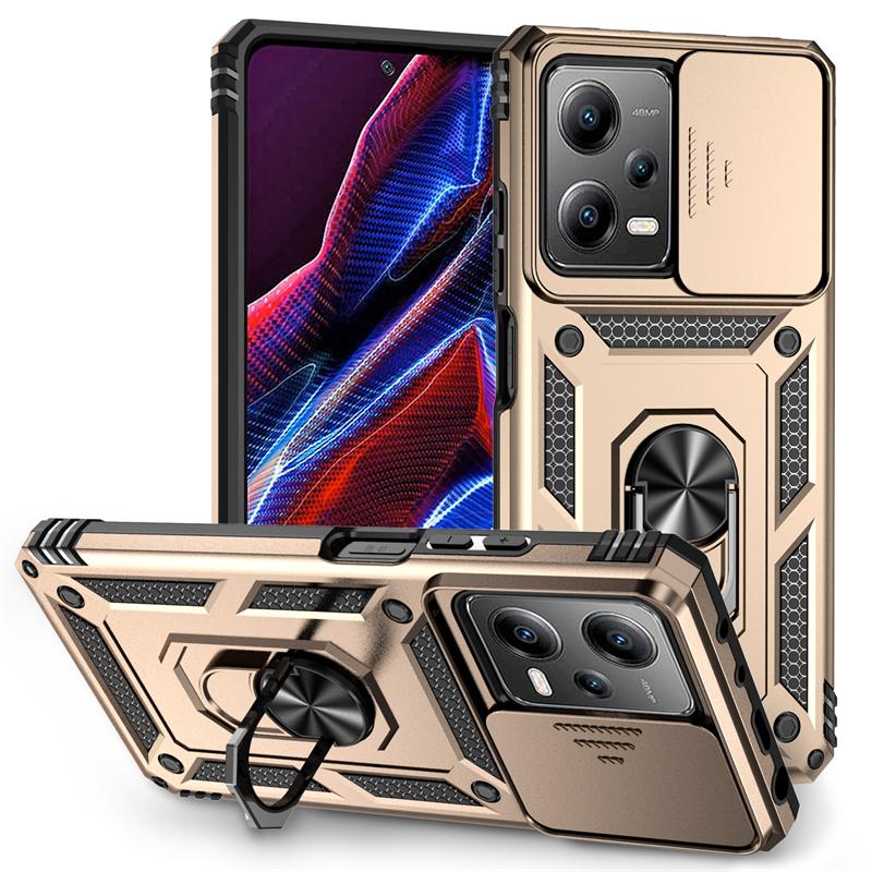 For Poco X5 X5 Pro 5G Case Slide Lens Camera Protect Phone Case For Pocox5pro Poko X5pro X 5 Pro 5X Stand Ring Back Cover