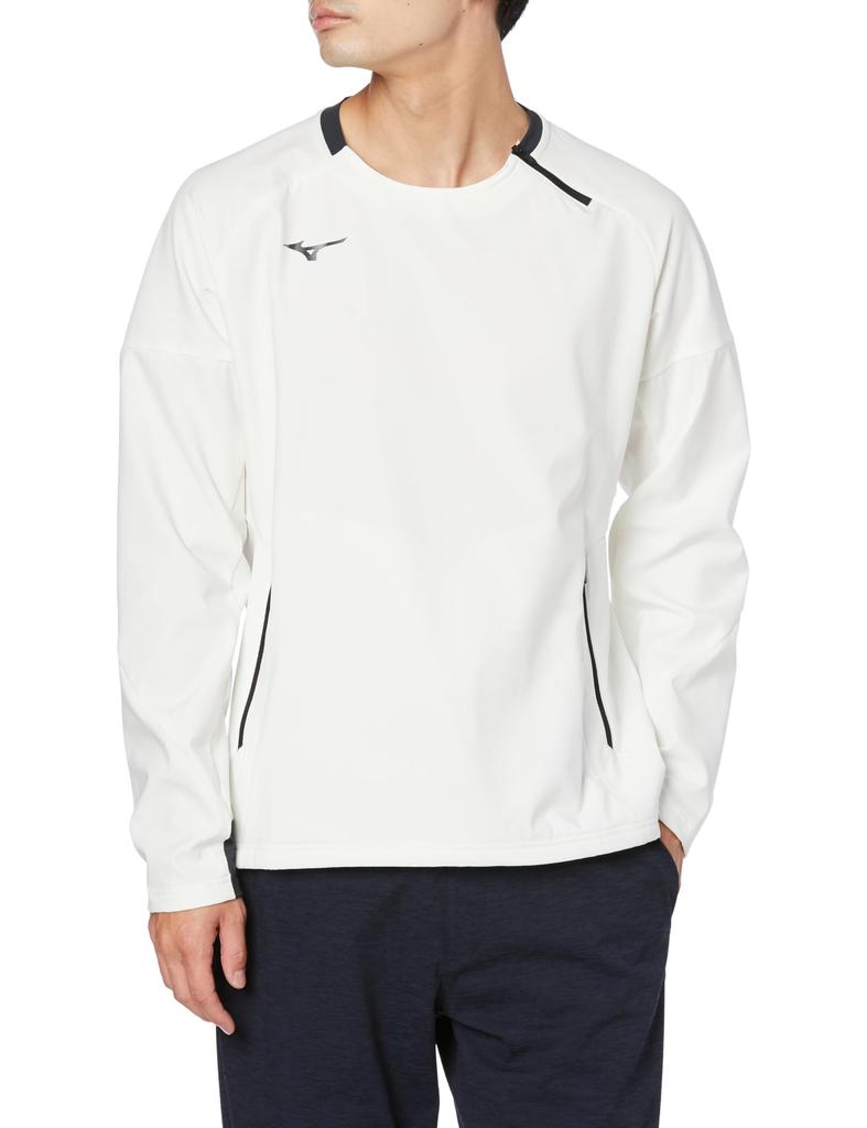 Mizuno Tech Shield Training Crew Long Snow Size 3XL Men's Wear, Neck, Sleeve, Windproof, Stretch, Water-Repellent, White, (Product Code 32MCA553)