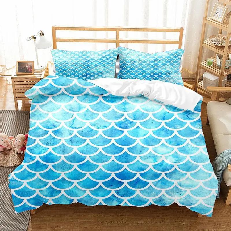 Comforter Mermaid Fish Scales Magical Colorful Seamless Pattern With Fish Scale Net Print Bedding Set Microfiber