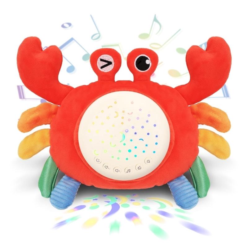 Kids White Noise Sound Machine with Baby Night Light Star Projector for Baby Sleepings Soother Crabs Plush Toy Gift