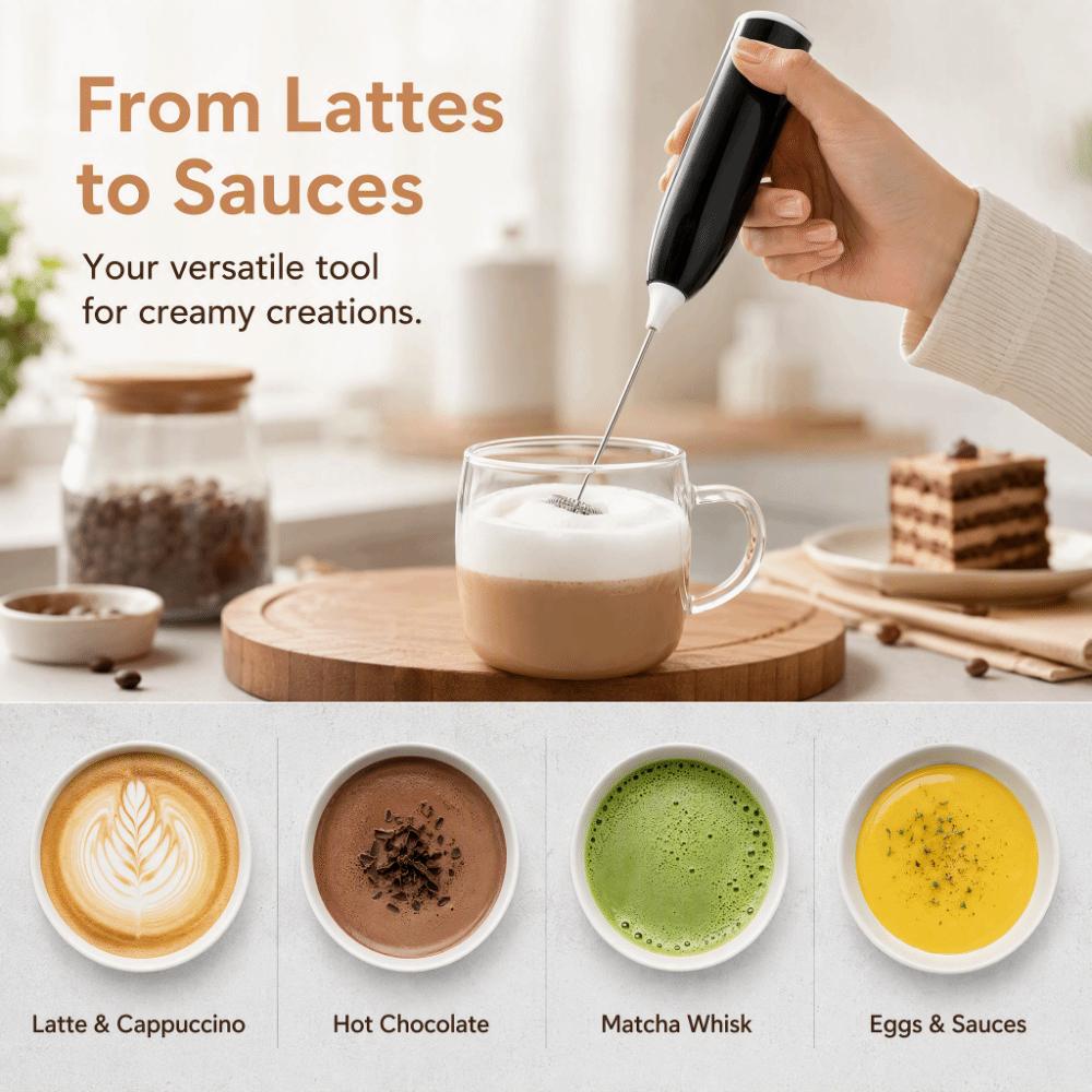 White Coffee Black Milk Frother Battery Powered Milk Beater Practical Milk Foam Maker  Home Kitchen