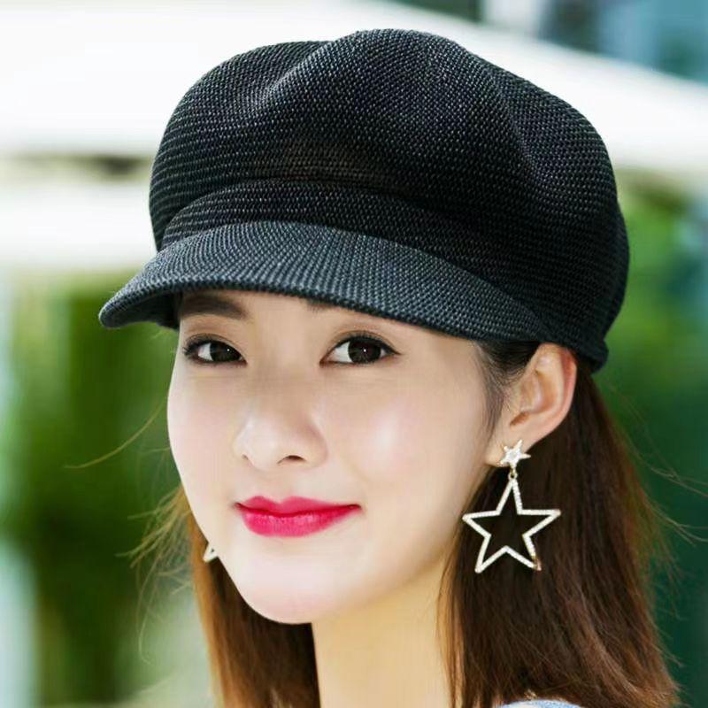 Women's Knitted Newsboy Cap Breathable Mesh Summer Beret Hat, Lightweight Hollow Out Peaked Cap for Casual Wear