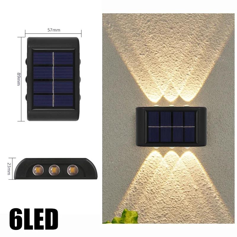 6 LED Solar Wall Lamp Outdoor Waterproof Up and Down Luminous Lighting Garden Decoration Solar Lights Stairs Fence Sunlight Lamp