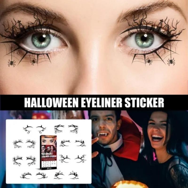 4/8pair Eye Tattoo Stickers Halloween Eyeliner Face Laces Makeup Sticker Spider Cobweb Bat Festival Makeup Pattern Decorations