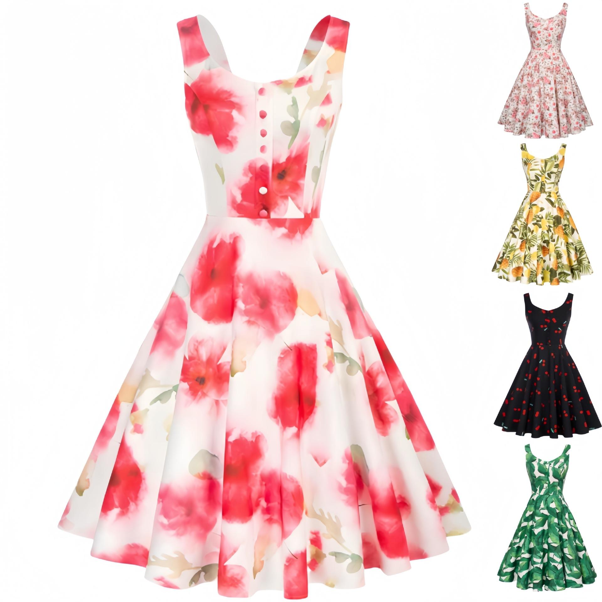 

Floral Print Square Neck Button Front Sundress with Flared Skirt - Women s Summer Dress XXL