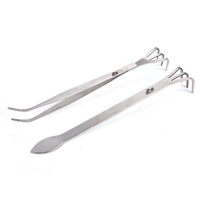 Unelte de grădinărit bonsai 2 în 1 din oțel inoxidabil Greblă de rădăcini Spatulă Pensete Grădină
