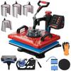 Heizpresse 12x15 Zoll 10 in 1 Heizpresse 1000W Heizpressmaschine mit 360° Rotation Schwenkarm Rot Heizpresse T-Shirt Sublimationsmaschine Doppelrohr