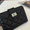 Leather Wallet, Sheepskin Rhombus Short, Two-fold Loose-leaf Square Lock, Women's Wallet, Card Bag.