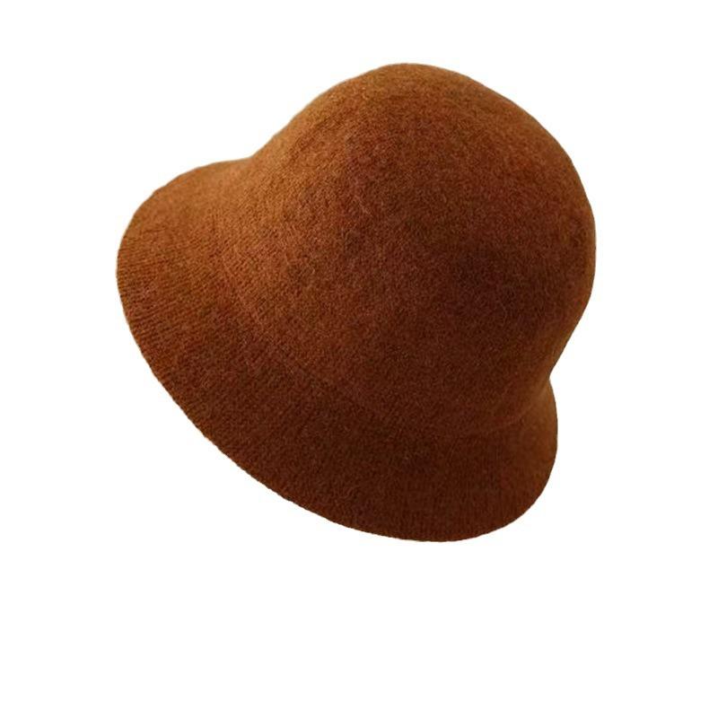 Wool blended bucket hat women's autumn and winter thermal basin hat knitted big face small face hat straight bucket hat women